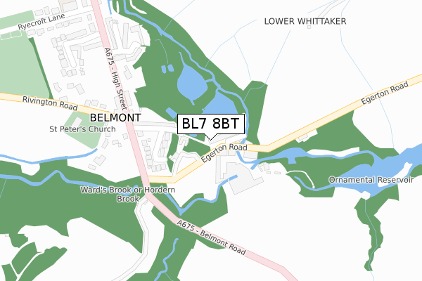 BL7 8BT map - large scale - OS Open Zoomstack (Ordnance Survey)