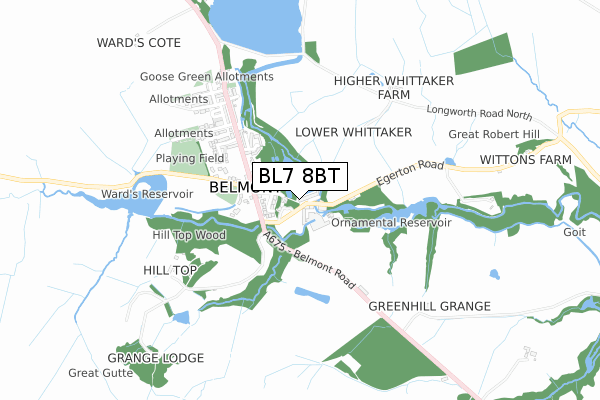 BL7 8BT map - small scale - OS Open Zoomstack (Ordnance Survey)