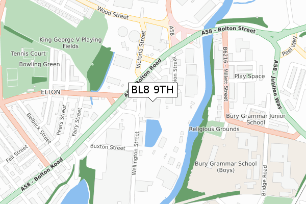 BL8 9TH map - large scale - OS Open Zoomstack (Ordnance Survey)