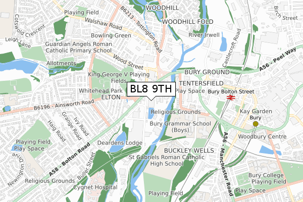 BL8 9TH map - small scale - OS Open Zoomstack (Ordnance Survey)