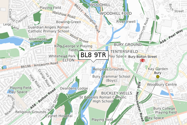 BL8 9TR map - small scale - OS Open Zoomstack (Ordnance Survey)