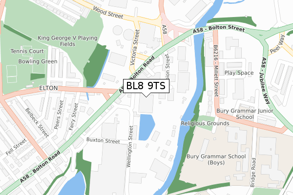 BL8 9TS map - large scale - OS Open Zoomstack (Ordnance Survey)