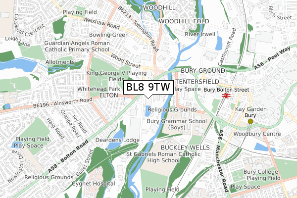 BL8 9TW map - small scale - OS Open Zoomstack (Ordnance Survey)