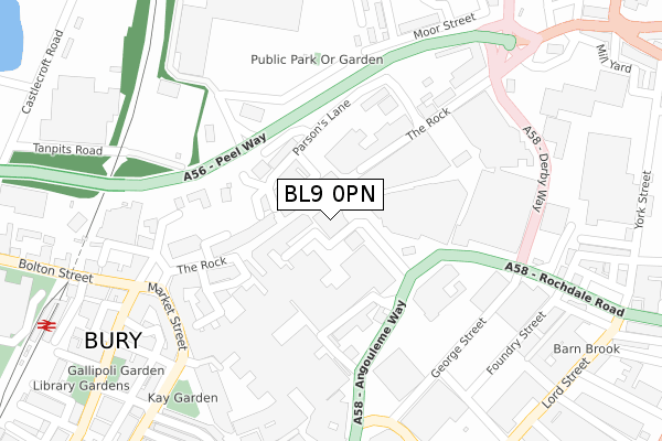 BL9 0PN map - large scale - OS Open Zoomstack (Ordnance Survey)