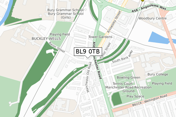BL9 0TB map - large scale - OS Open Zoomstack (Ordnance Survey)