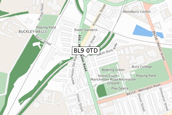 BL9 0TD map - large scale - OS Open Zoomstack (Ordnance Survey)