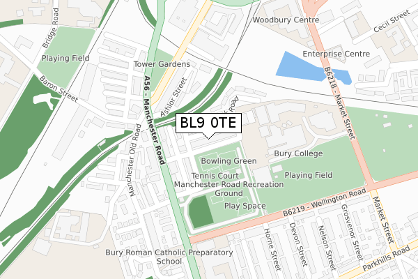 BL9 0TE map - large scale - OS Open Zoomstack (Ordnance Survey)