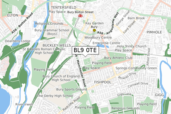 BL9 0TE map - small scale - OS Open Zoomstack (Ordnance Survey)