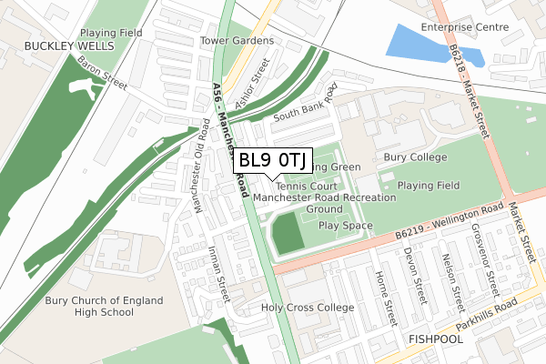 BL9 0TJ map - large scale - OS Open Zoomstack (Ordnance Survey)