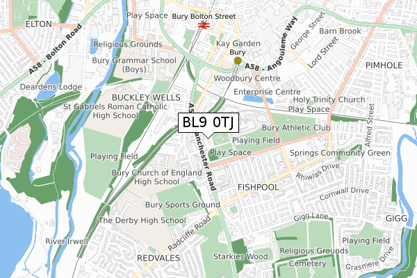 BL9 0TJ map - small scale - OS Open Zoomstack (Ordnance Survey)