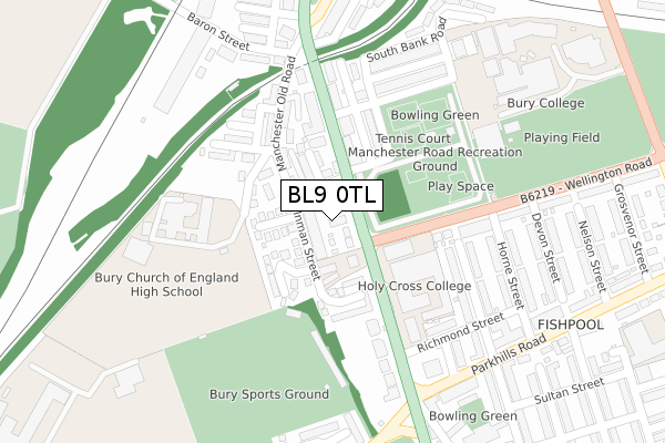 BL9 0TL map - large scale - OS Open Zoomstack (Ordnance Survey)