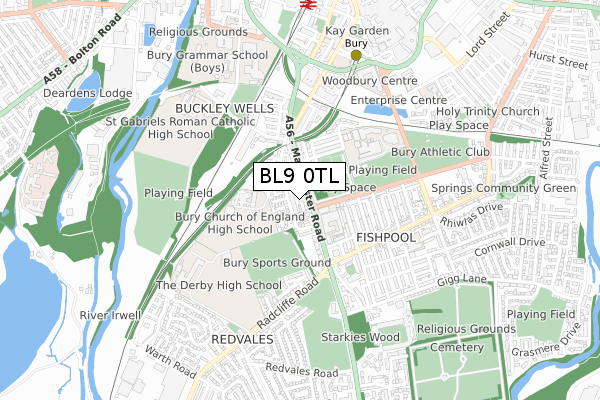 BL9 0TL map - small scale - OS Open Zoomstack (Ordnance Survey)