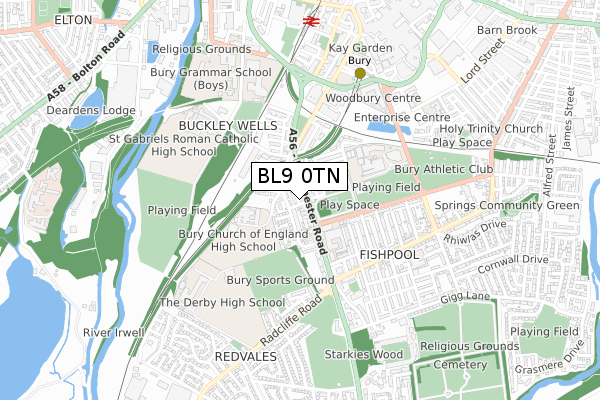 BL9 0TN map - small scale - OS Open Zoomstack (Ordnance Survey)