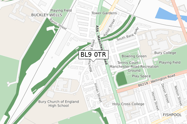 BL9 0TR map - large scale - OS Open Zoomstack (Ordnance Survey)