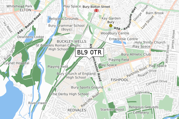 BL9 0TR map - small scale - OS Open Zoomstack (Ordnance Survey)