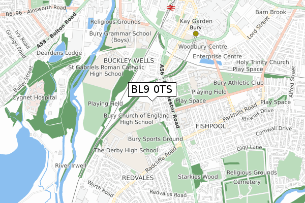 BL9 0TS map - small scale - OS Open Zoomstack (Ordnance Survey)