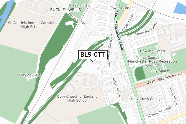 BL9 0TT map - large scale - OS Open Zoomstack (Ordnance Survey)