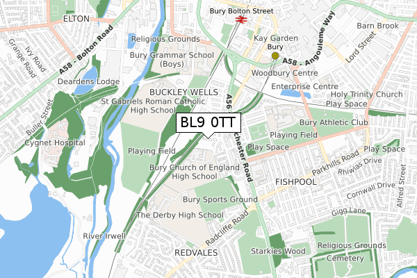 BL9 0TT map - small scale - OS Open Zoomstack (Ordnance Survey)