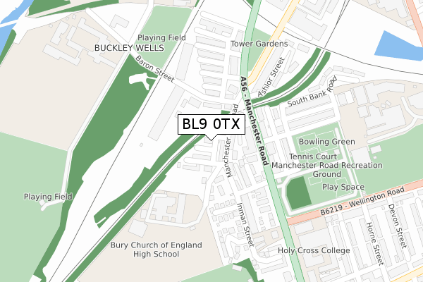 BL9 0TX map - large scale - OS Open Zoomstack (Ordnance Survey)