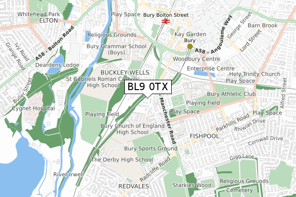 BL9 0TX map - small scale - OS Open Zoomstack (Ordnance Survey)