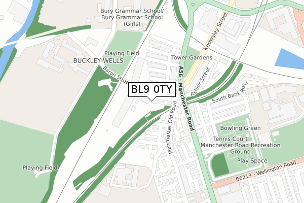 BL9 0TY map - large scale - OS Open Zoomstack (Ordnance Survey)