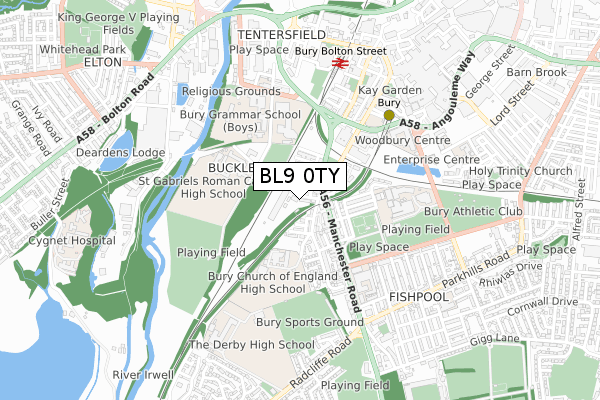 BL9 0TY map - small scale - OS Open Zoomstack (Ordnance Survey)