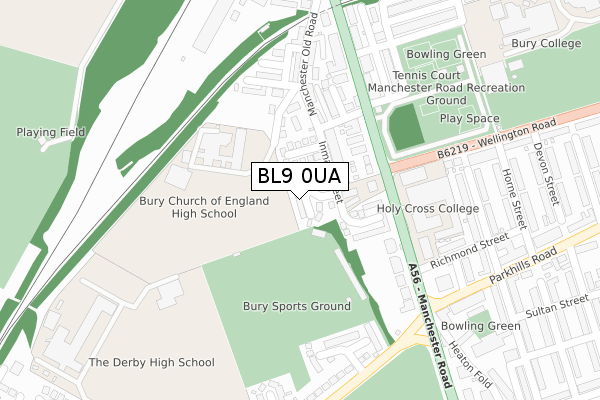 BL9 0UA map - large scale - OS Open Zoomstack (Ordnance Survey)