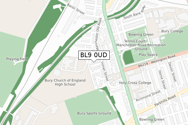 BL9 0UD map - large scale - OS Open Zoomstack (Ordnance Survey)