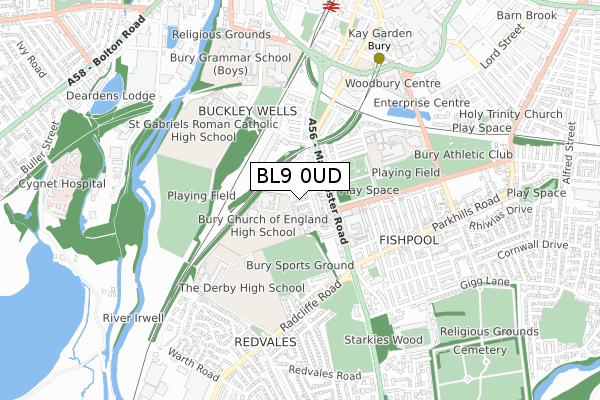 BL9 0UD map - small scale - OS Open Zoomstack (Ordnance Survey)