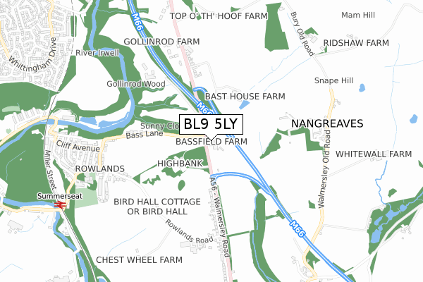 BL9 5LY map - small scale - OS Open Zoomstack (Ordnance Survey)