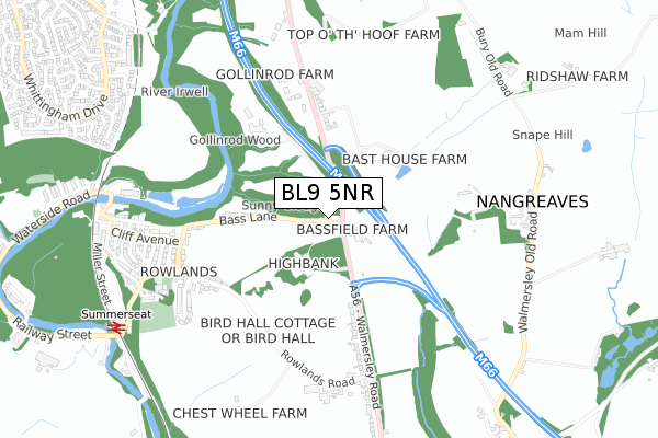 BL9 5NR map - small scale - OS Open Zoomstack (Ordnance Survey)
