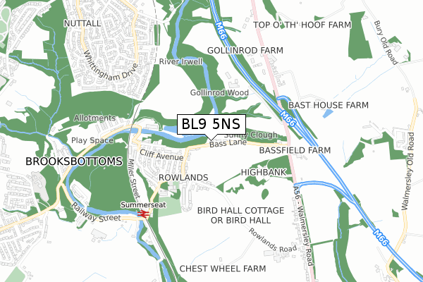 BL9 5NS map - small scale - OS Open Zoomstack (Ordnance Survey)