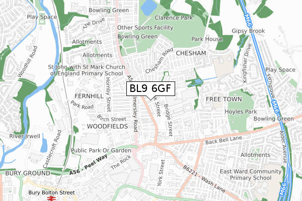 BL9 6GF map - small scale - OS Open Zoomstack (Ordnance Survey)