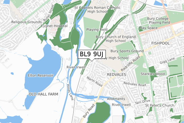 BL9 9UJ map - small scale - OS Open Zoomstack (Ordnance Survey) BL9 9UJ map - small scale - OS Open Zoomstack (Ordnance Survey)