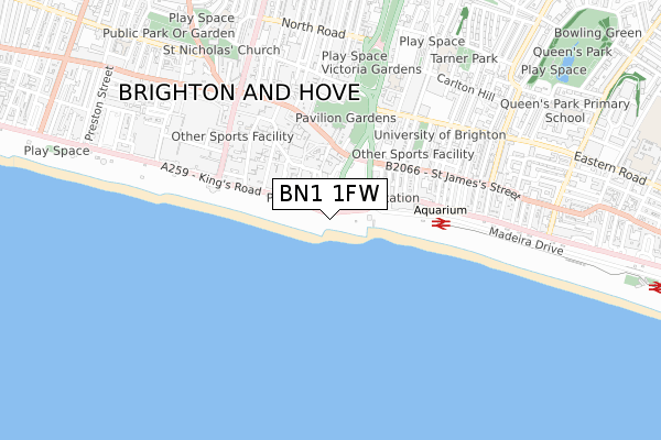 BN1 1FW map - small scale - OS Open Zoomstack (Ordnance Survey)