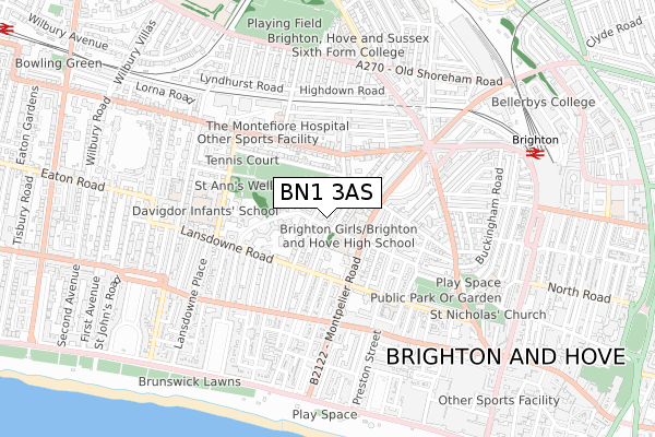 BN1 3AS map - small scale - OS Open Zoomstack (Ordnance Survey)