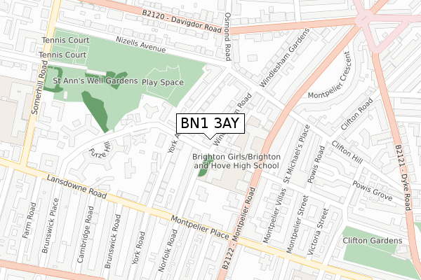 BN1 3AY map - large scale - OS Open Zoomstack (Ordnance Survey)