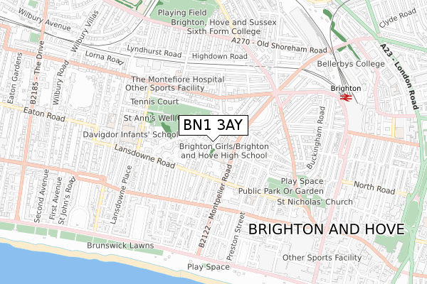 BN1 3AY map - small scale - OS Open Zoomstack (Ordnance Survey)