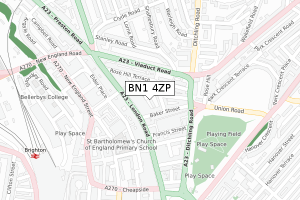 BN1 4ZP map - large scale - OS Open Zoomstack (Ordnance Survey)