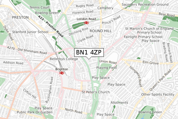 BN1 4ZP map - small scale - OS Open Zoomstack (Ordnance Survey)