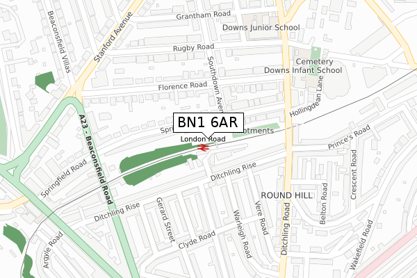 BN1 6AR map - large scale - OS Open Zoomstack (Ordnance Survey)