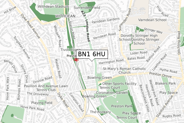 BN1 6HU map - small scale - OS Open Zoomstack (Ordnance Survey)