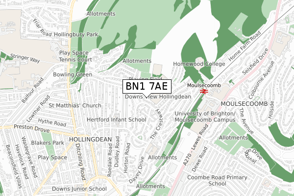 BN1 7AE map - small scale - OS Open Zoomstack (Ordnance Survey)