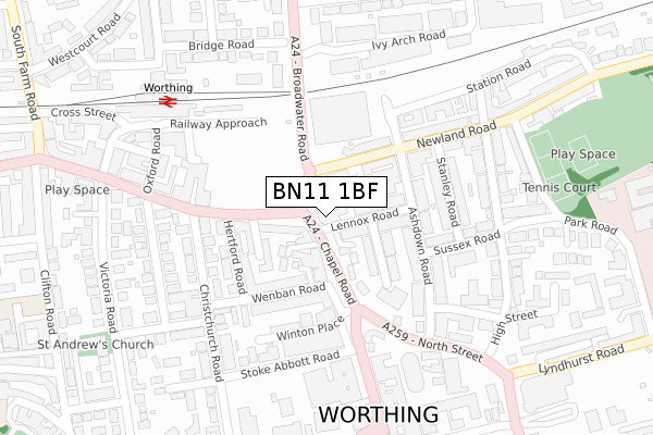 BN11 1BF map - large scale - OS Open Zoomstack (Ordnance Survey)