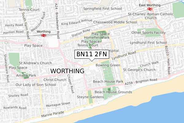 BN11 2FN map - small scale - OS Open Zoomstack (Ordnance Survey)