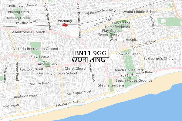 BN11 9GG map - small scale - OS Open Zoomstack (Ordnance Survey) BN11 9GG map - small scale - OS Open Zoomstack (Ordnance Survey)