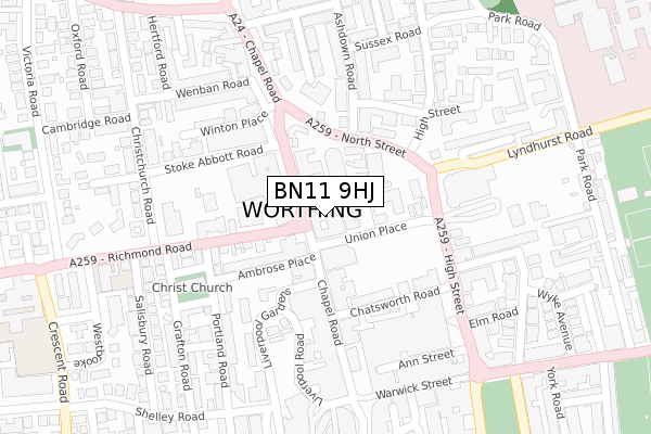 BN11 9HJ map - large scale - OS Open Zoomstack (Ordnance Survey)