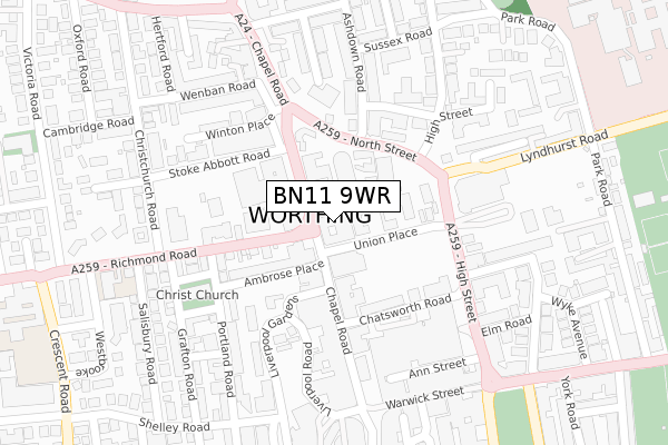 BN11 9WR map - large scale - OS Open Zoomstack (Ordnance Survey) BN11 9WR map - large scale - OS Open Zoomstack (Ordnance Survey)