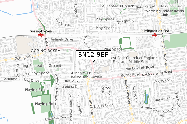 BN12 9EP map - small scale - OS Open Zoomstack (Ordnance Survey)