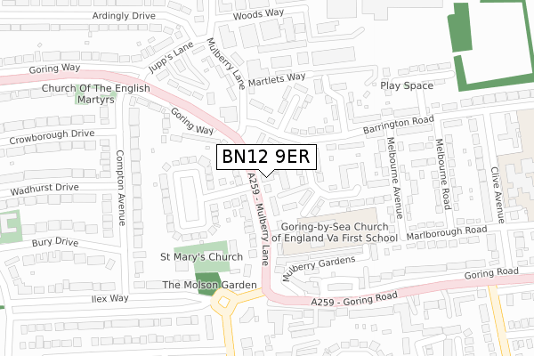 BN12 9ER map - large scale - OS Open Zoomstack (Ordnance Survey)